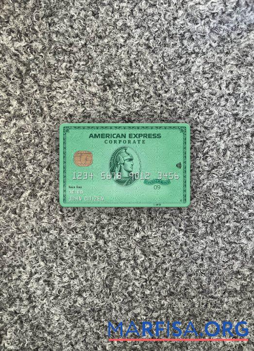 Realistic USA Nebraska Five Points Bank AMEX green card photolook front download for verification